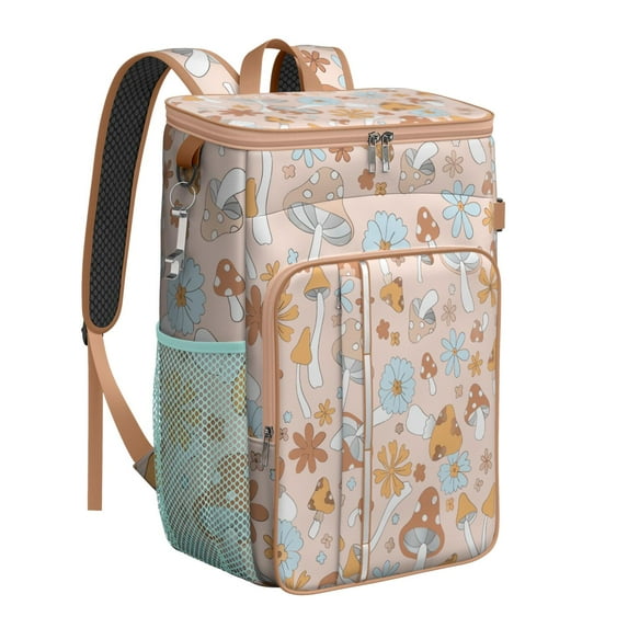 Botanical Mushroom Leakproof Cooler Backpack - 20L Insulated Soft Cooler Bag with Multiple Pockets for Picnic, Hiking & Travel, Lightweight Design