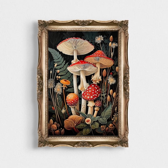 Botanical Mushroom Poster, Dark Cottagecore Wall Art, Mushroom Decor, Witchy Academia Poster, Moody Botanical Poster, Kitchen Wall Decor, 24x36 UNFRAMED