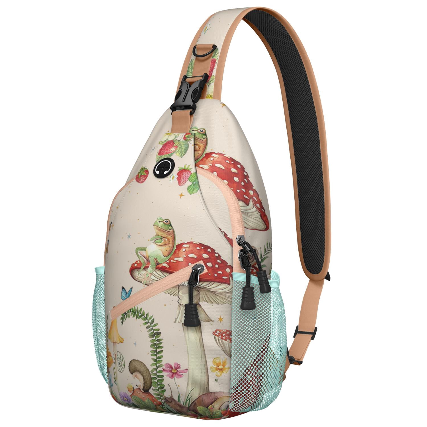 Botanical Mushroom Sling Backpack, Magical Fungi Crossbody Bag with ...