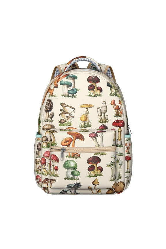 Botanical Mushroom Waterproof Backpack - Breathable & Lightweight Daypack with Adjustable S-Shaped Shoulder Straps for Teens