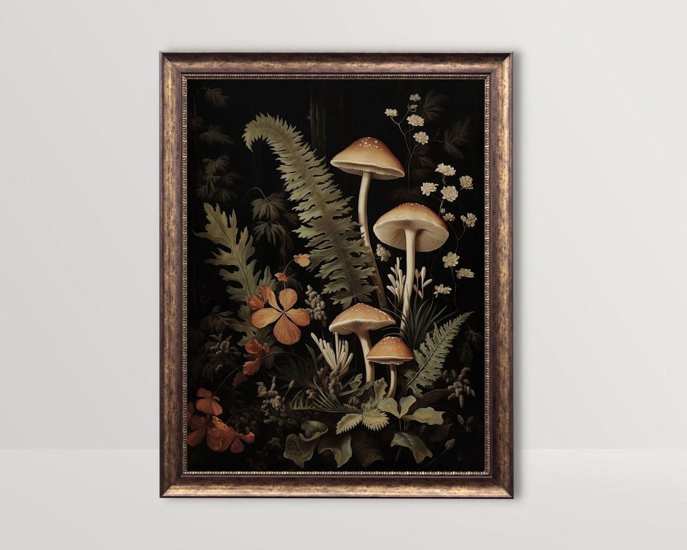 Botanical Mushrooms Poster, Dark Cottagecore, Moody Vintage Green Witch ...