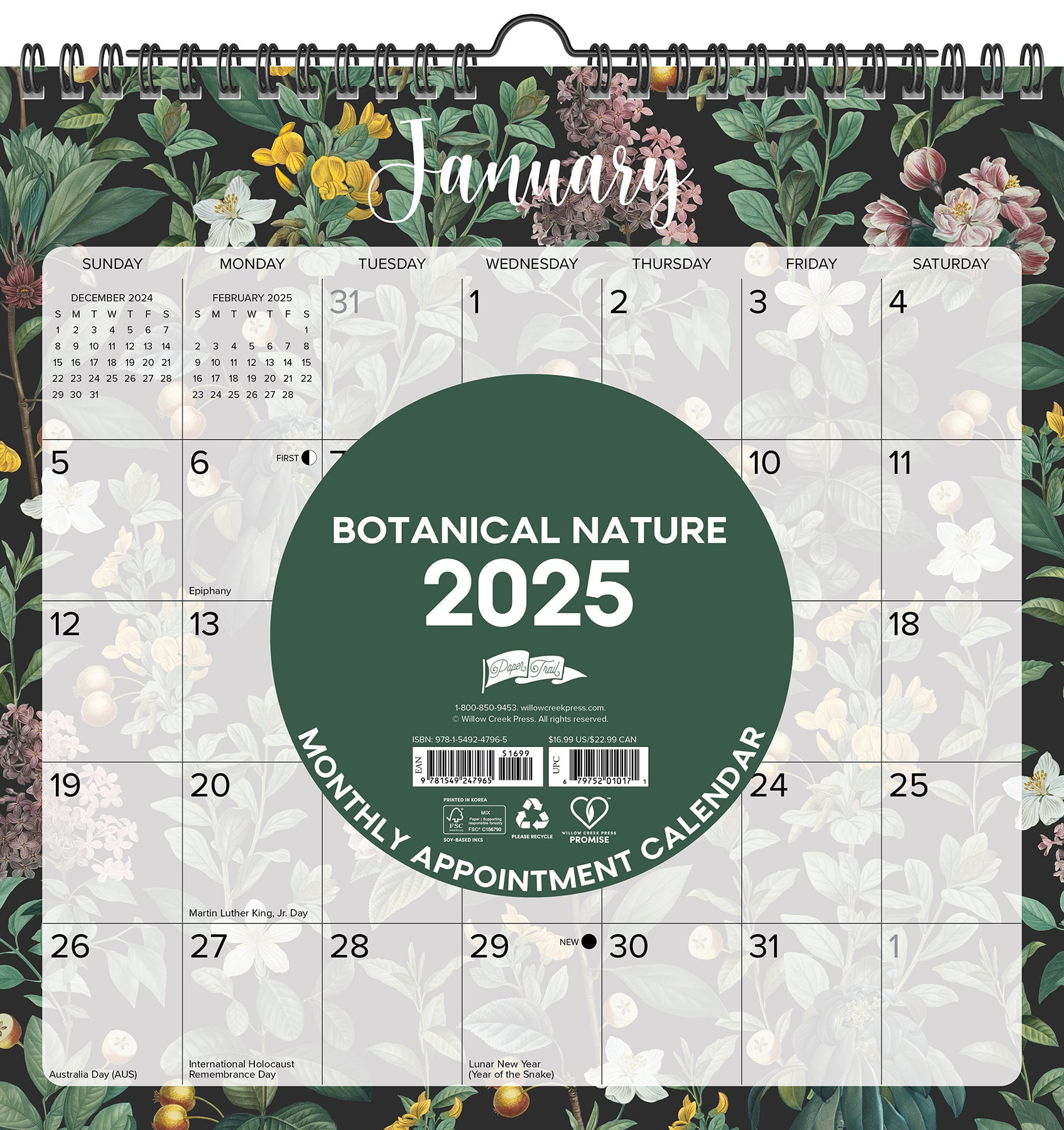 Botanical Nature 2025 12" x 12" Spiral Wall Calendar
