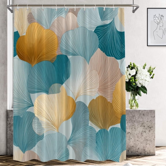 Botanical Nature Inspired Decorative Shower Curtain, Abstract Foliage Color Blocked Bathroom Décor Polyester Fiber Waterproof with Plastic Hooks for Shower Stall Bathtubs 72"W x 72"L (Pack of 1)