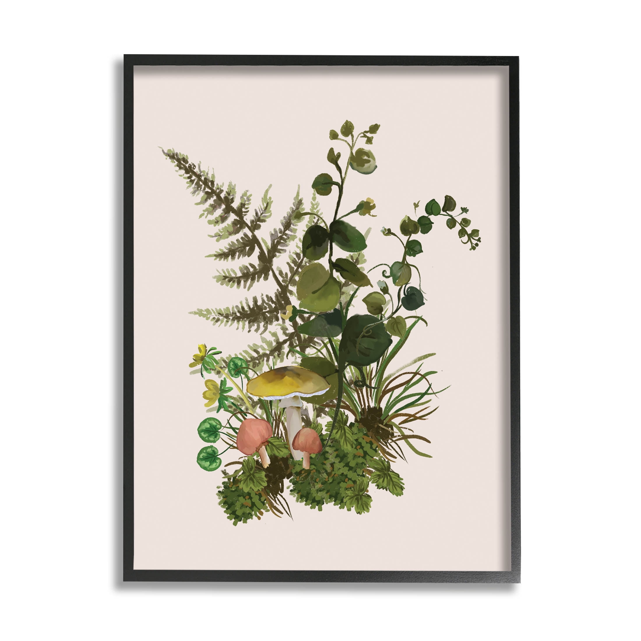 Botanical Nature Mushroom Sprigs Botanical & Floral Graphic Art Black Framed Art Print Wall Art