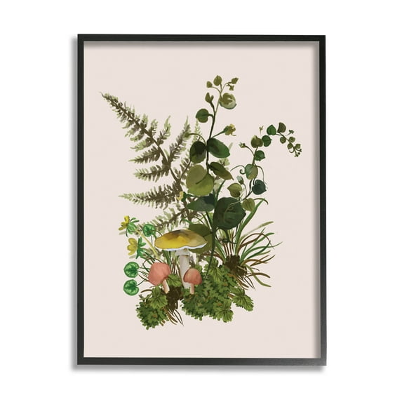 Botanical Nature Mushroom Sprigs Botanical & Floral Graphic Art Black Framed Art Print Wall Art