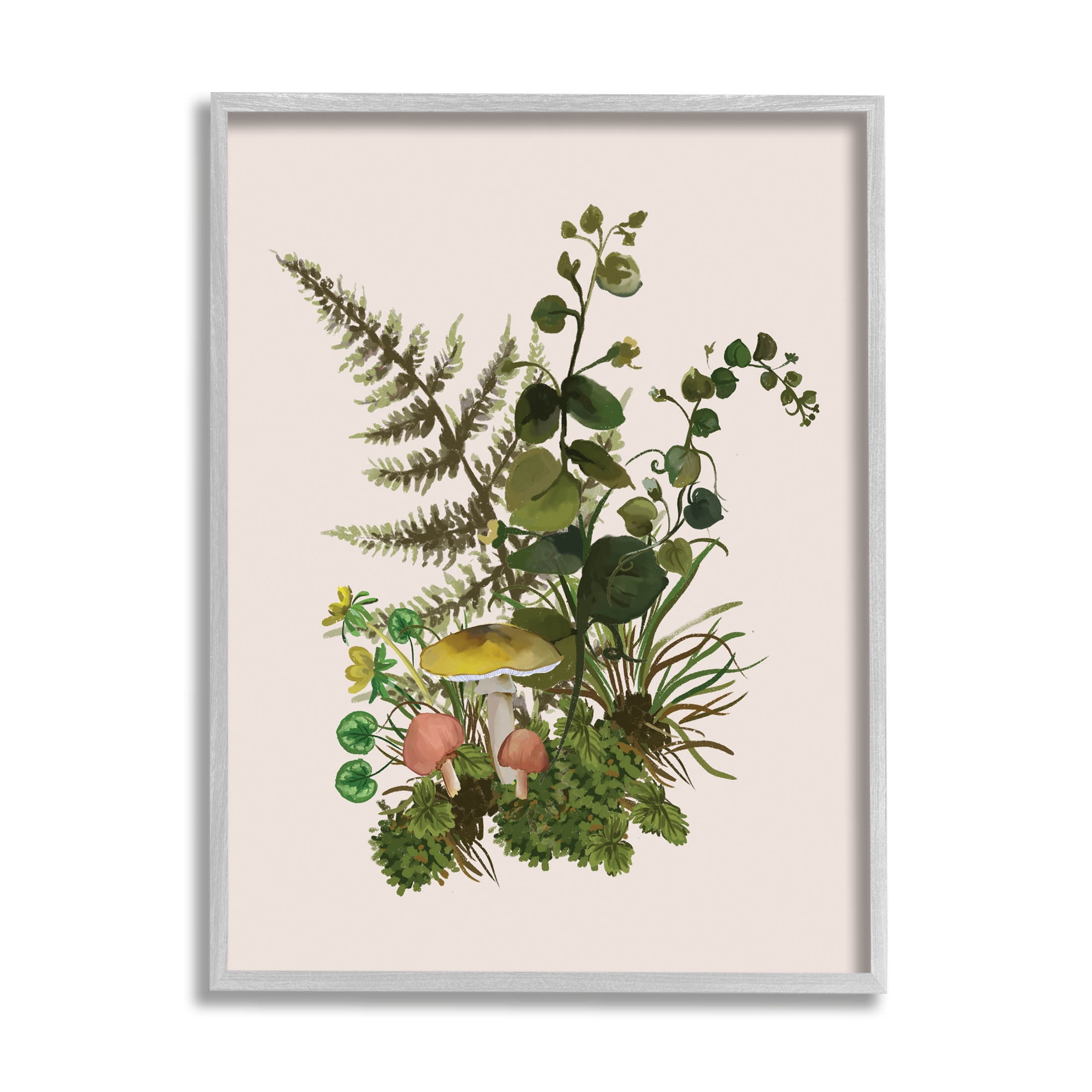 Botanical Nature Mushroom Sprigs Botanical & Floral Graphic Art Gray Framed Art Print Wall Art