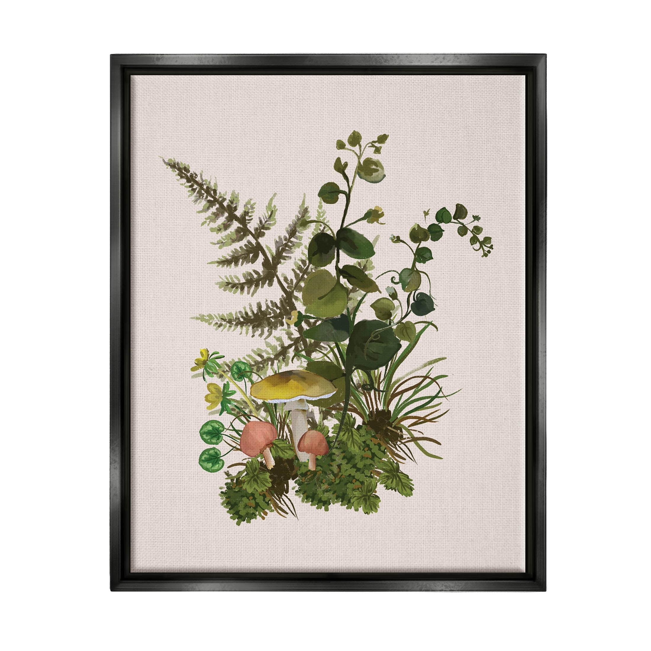 Botanical Nature Mushroom Sprigs Botanical & Floral Graphic Art Jet Black Framed Art Print Wall Art