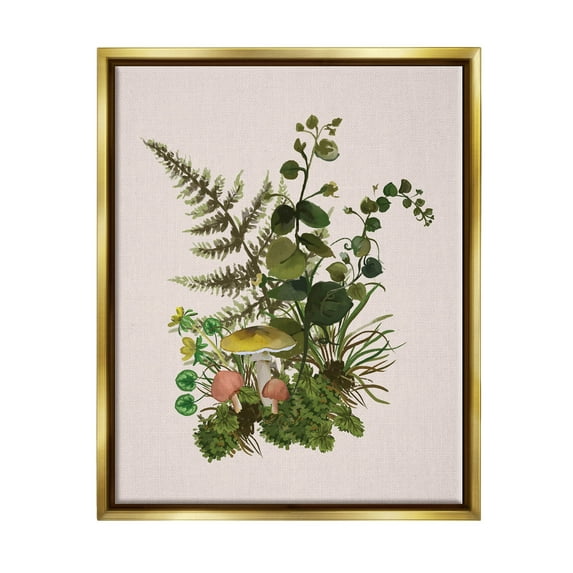 Botanical Nature Mushroom Sprigs Botanical & Floral Graphic Art Metallic Gold Framed Art Print Wall Art
