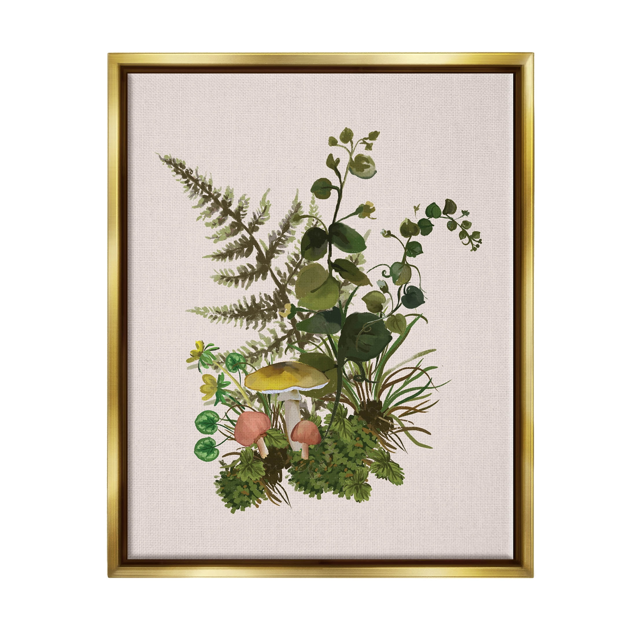 Botanical Nature Mushroom Sprigs Canvas Print with Gold Frame