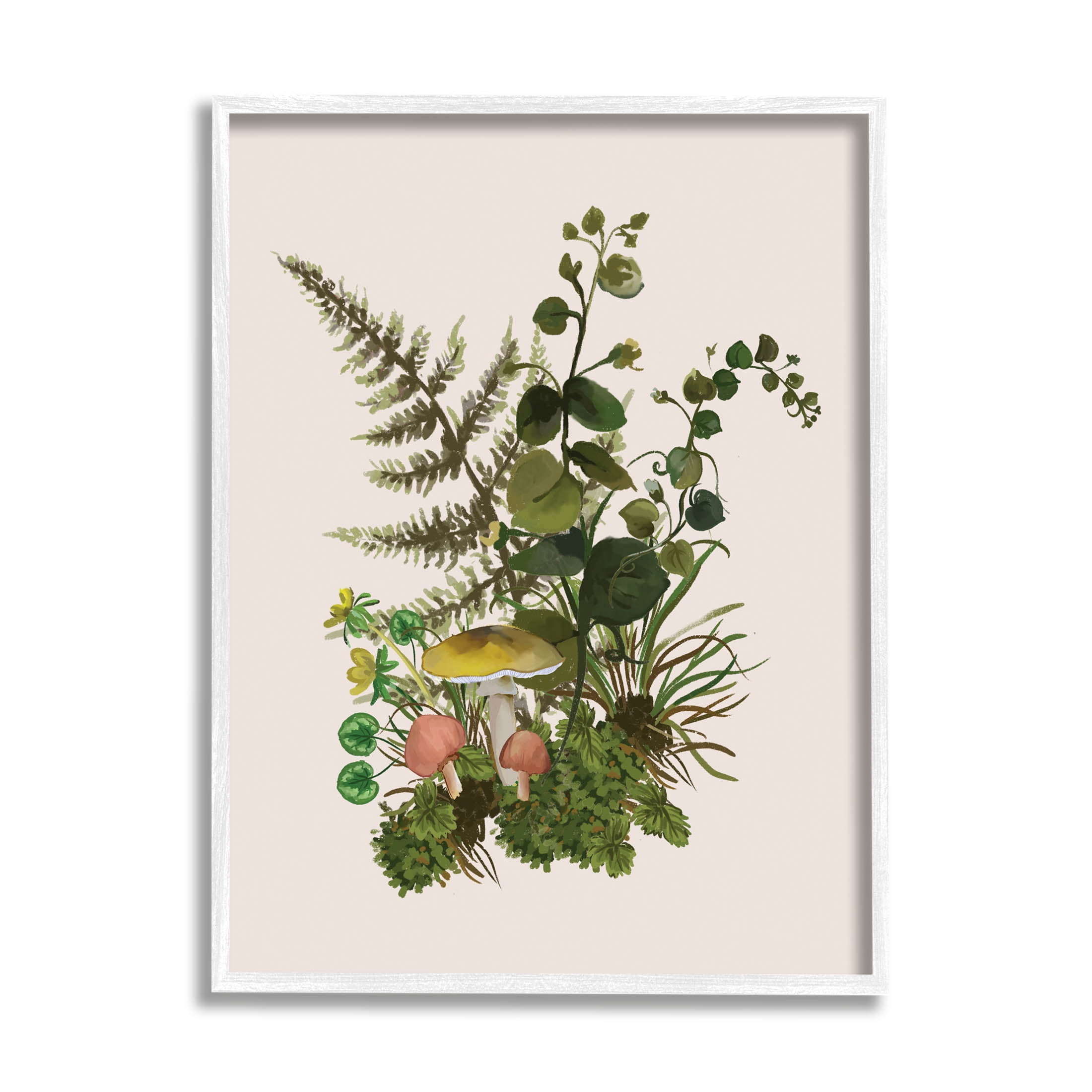 Botanical Nature Mushroom Sprigs Botanical & Floral Graphic Art White Framed Art Print Wall Art