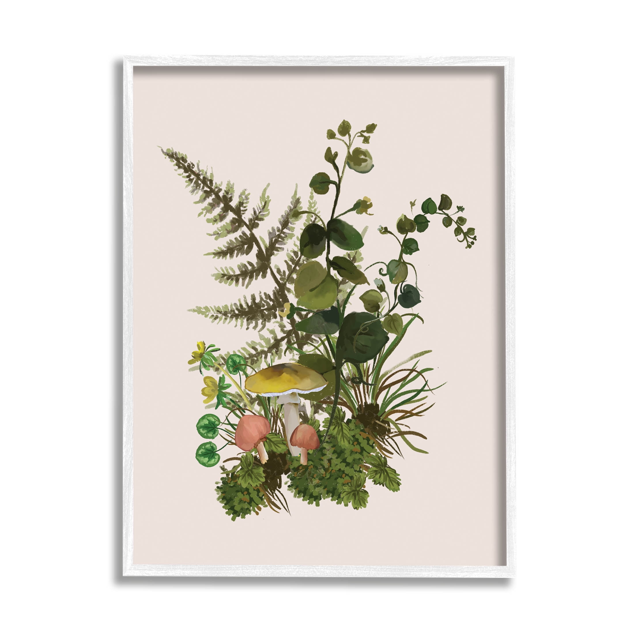 Botanical Nature Mushroom Sprigs Botanical & Floral Graphic Art White Framed Art Print Wall Art