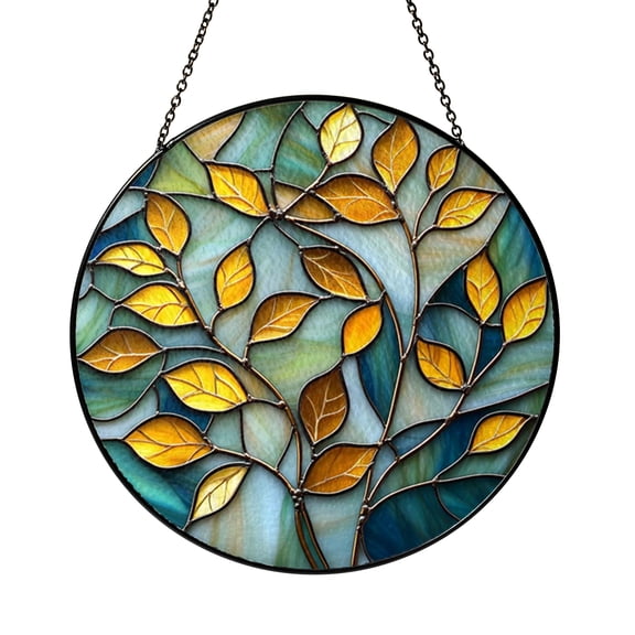 Botanical Nature Scene Glass Panel, Decorative Stained Glass Style Art