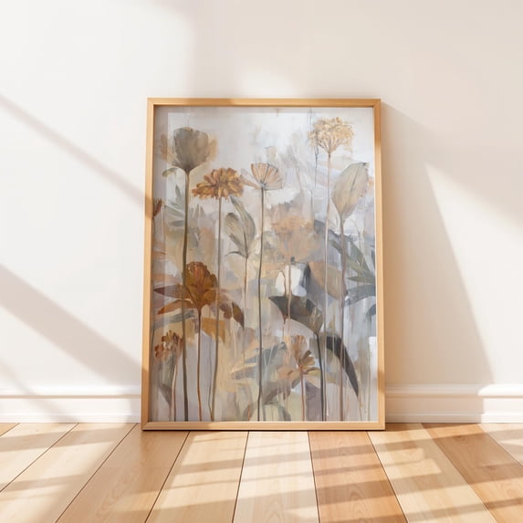 Rustic Textured Abstract Botanical Neutral Rustic Art Abstract Wildflower Composition Detailed ...