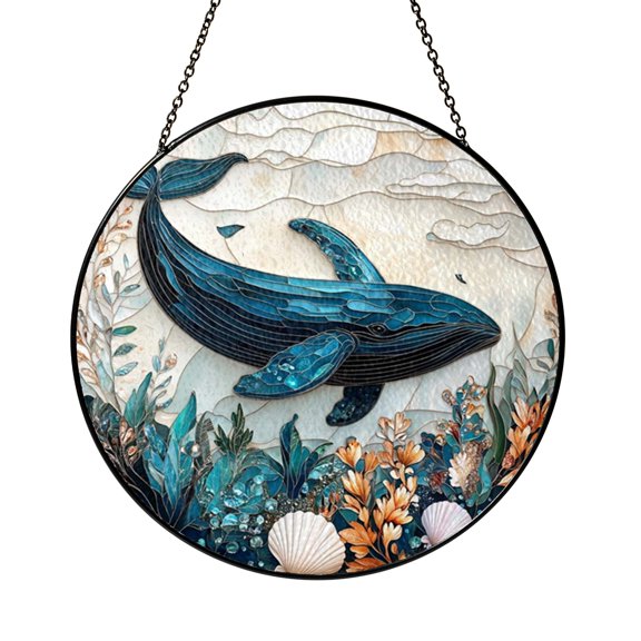 Botanical Ocean Moray Eel Suncatcher Round Hanging Panel Present Glass