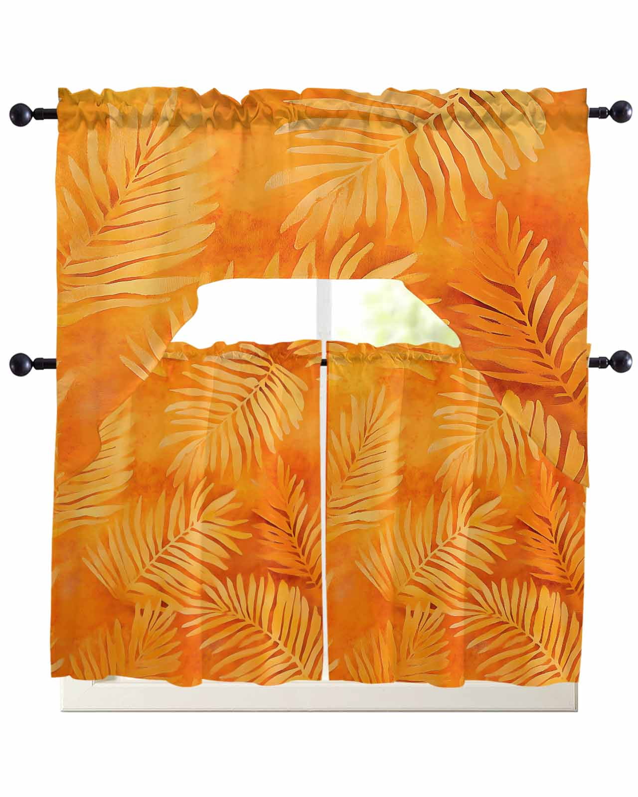 Botanical Orange Kitchen Curtains Sets 24 Inch Length with Valance ...