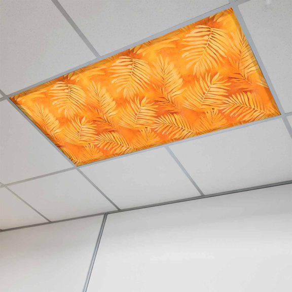 Botanical Orange Magnetic Fluorescent Light Covers for Ceiling Lights 2 x 4 Feet, Tropical Palm Leaf Modernism Office Classroom Kitchen Drop Ceiling Light Covers Lighting Filters Shade Panel 1 Pack