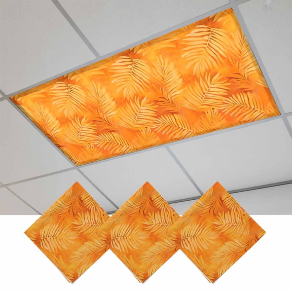 Botanical Orange Magnetic Fluorescent Light Covers for Ceiling Lights 2 x 4 Feet, Tropical Palm Leaf Modernism Office Classroom Kitchen Drop Ceiling Light Covers Lighting Filters Shade Panel 3 Packs