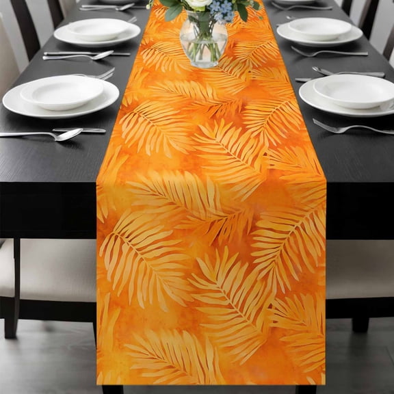 Botanical Orange Table Runner 48 Inches Long, Tropical Palm Leaf Modernism Kitchen Coffee Dining Table Decoration for Home Party Birthday Wedding Home Decor 13x48 Inches