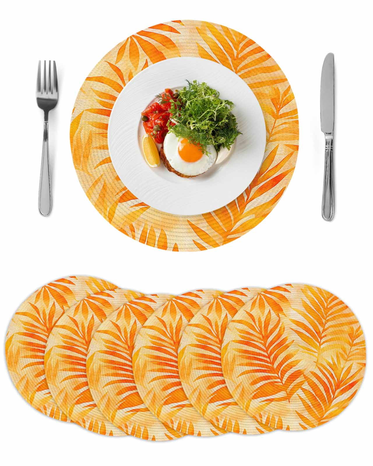Botanical Orange Yellow Round Placemats Set of 6 for Dinning Tables ...