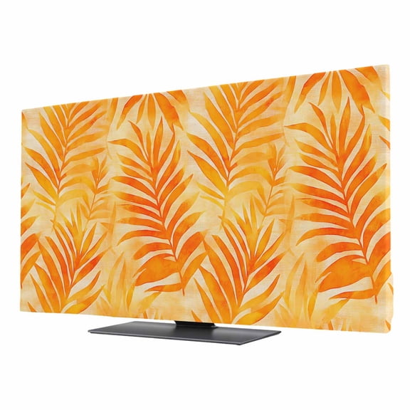 Botanical Orange Yellow TV Cover for 85 Inch Screen,Stretch Fabric Dustproof TV Display Protector,Modernism Tropical Palm Leaf Elastic Slipcover Monitor Cover for Indoor Desktop Computer 74.1"x41.7"