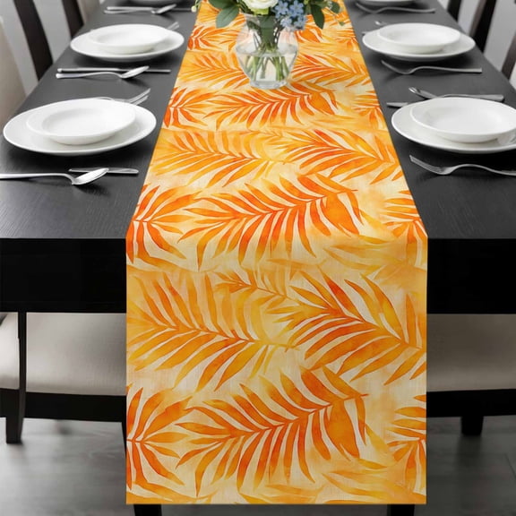 Botanical Orange Yellow Table Runner 108 Inches Long, Modernism Tropical Palm Leaf Kitchen Coffee Dining Table Decoration for Home Party Birthday Wedding Home Decor 13x108 Inches