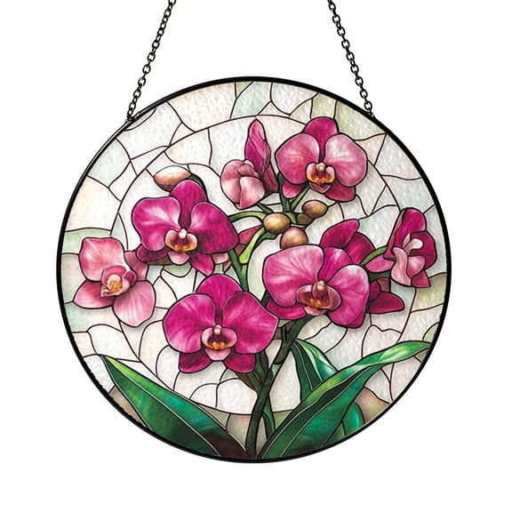 Botanical Orchid Faux Stained Glass Round Window Decor2001