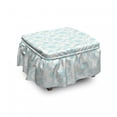 thumbnail image 1 of Botanical Ottoman Cover, Romantic Simple Floral, 2 Piece Slipcover Set with Ruffle Skirt for Square Round Cube Footstool Decorative Home Accent, Standard Size, Pale Blue and Off White, by Ambesonne, 1 of 5