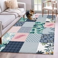 thumbnail image 1 of Botanical Patchwork 3'x5' Rug for Bedroom Foot of Bed Small Living Room, Teal Tropical Leaf Grey Plaid Washable Non Slip Rectangle Area Rug, 1 of 9