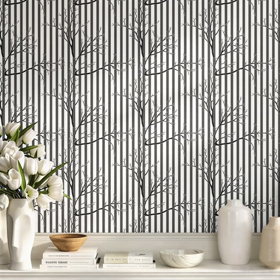 Botanical Peel and Stick Wallpaper, Vintage Fern Leaf Branch Pattern Removable Self-Adhesive Wall Covering, Boho Nature Aesthetic Wall Decor for Bedroom, Living Room, Bathroom, Apartment