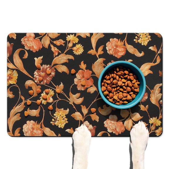 Botanical Pet Bowl Mat - Small Floral, Non-Slip Absorbent Dog Food Mat