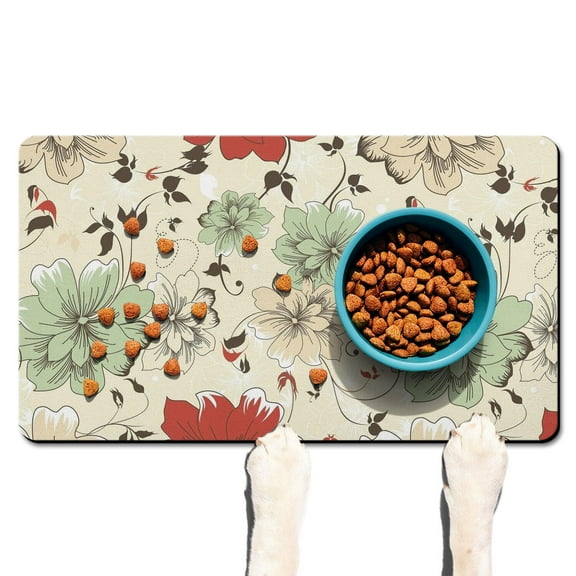 Botanical Pet Food Mat - Tropical Print, Waterproof Dog Feeding Placemat