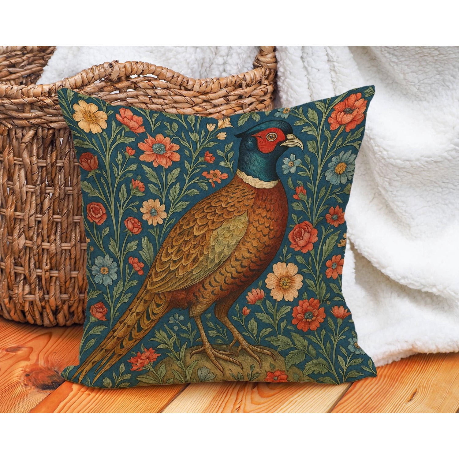 Deep Throw Toy Botanical Pheasant Deep 2-Side Print Polyester Velvet Throw Pillow ...