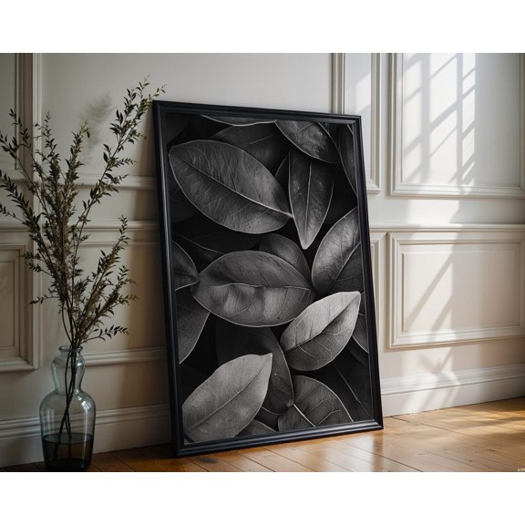 Botanical Photo Abstract Leaf Macro Photography Print Black & White Minimal