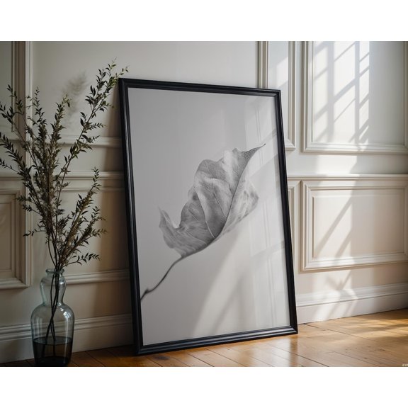Botanical Photo Abstract Leaf Macro Photography Print Black & White Minimal