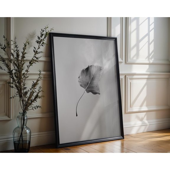 Botanical Photo Abstract Leaf Macro Photography Print Black & White Minimal
