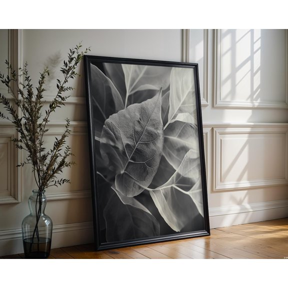 Botanical Photo Abstract Leaf Macro Photography Print Black & White Minimal