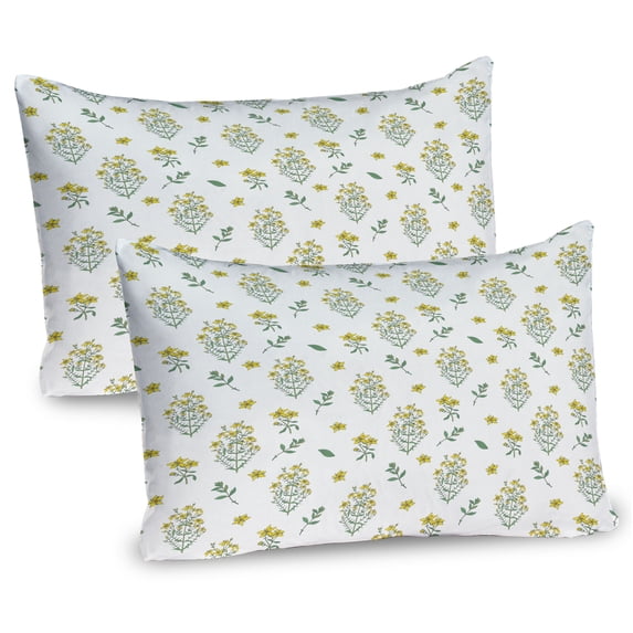 Botanical Pillow Sham Set of 2, Meadow of Nature Floral Concept Wildflowers Minimalist Look Pattern, Quality Microfiber Bedding Item for All Seasons, 26" x 20", Reseda Green and Yellow, by Ambesonne