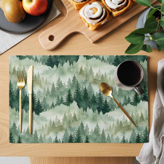 Botanical Placemats Set of 1, Spring Watercolor Green Trees Mystic Romantic Forest Heat Insulated Linen Place Mats, Washable Stain-Proof Table Mats for Dining Tables Holiday Decor 13x19 Inches