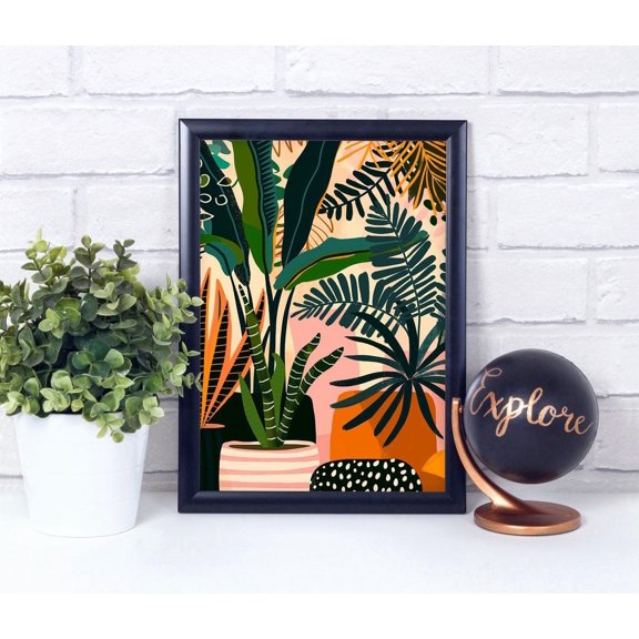 Botanical Plant Art Boho Antique Vases Geo Tile Design
