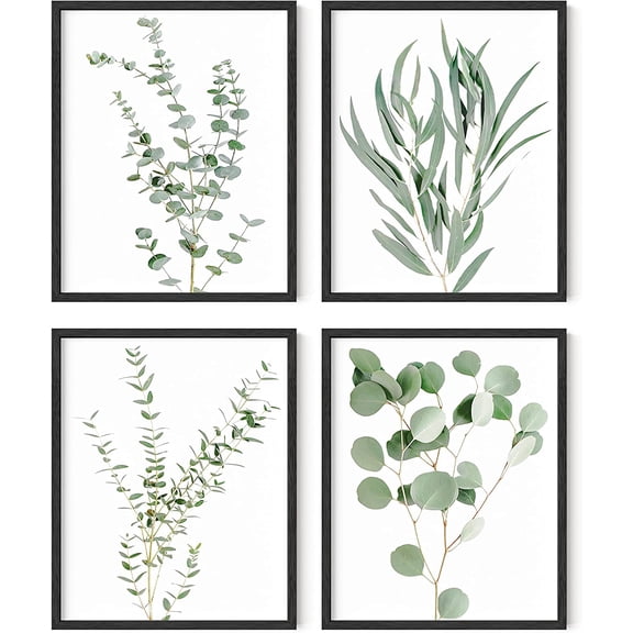 Botanical Plant Wall Art Prints - Set of 4 Plant Decor Prints, Floral Kitchen Pictures, Flower Leaves Wall Art, Boho Leaf Eucalyptus Wall Dcor (8x10, UNFRAMED)