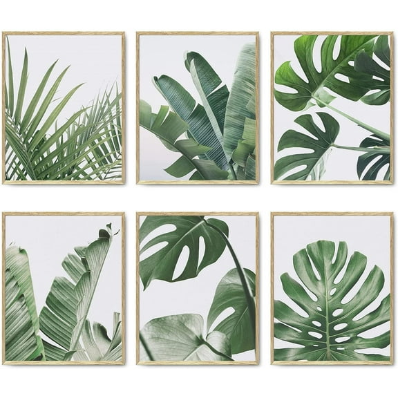 Botanical Plant Wall Art Prints Set of 6 Green Plant Wall Decor Prints Canvas Leaves Kitchen Wall Art Boho Leaf Boho Bathroom Decor 11x14 Inches Unframed