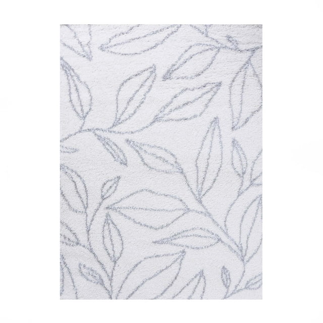 Botanical Plush Shag Indoor Transitional Area Rug, Grey/Cream, 8' x 10'