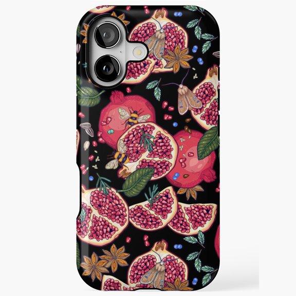 Botanical Pomegranate Bee Moth Case iPhone 17 through 11 Pro Max
