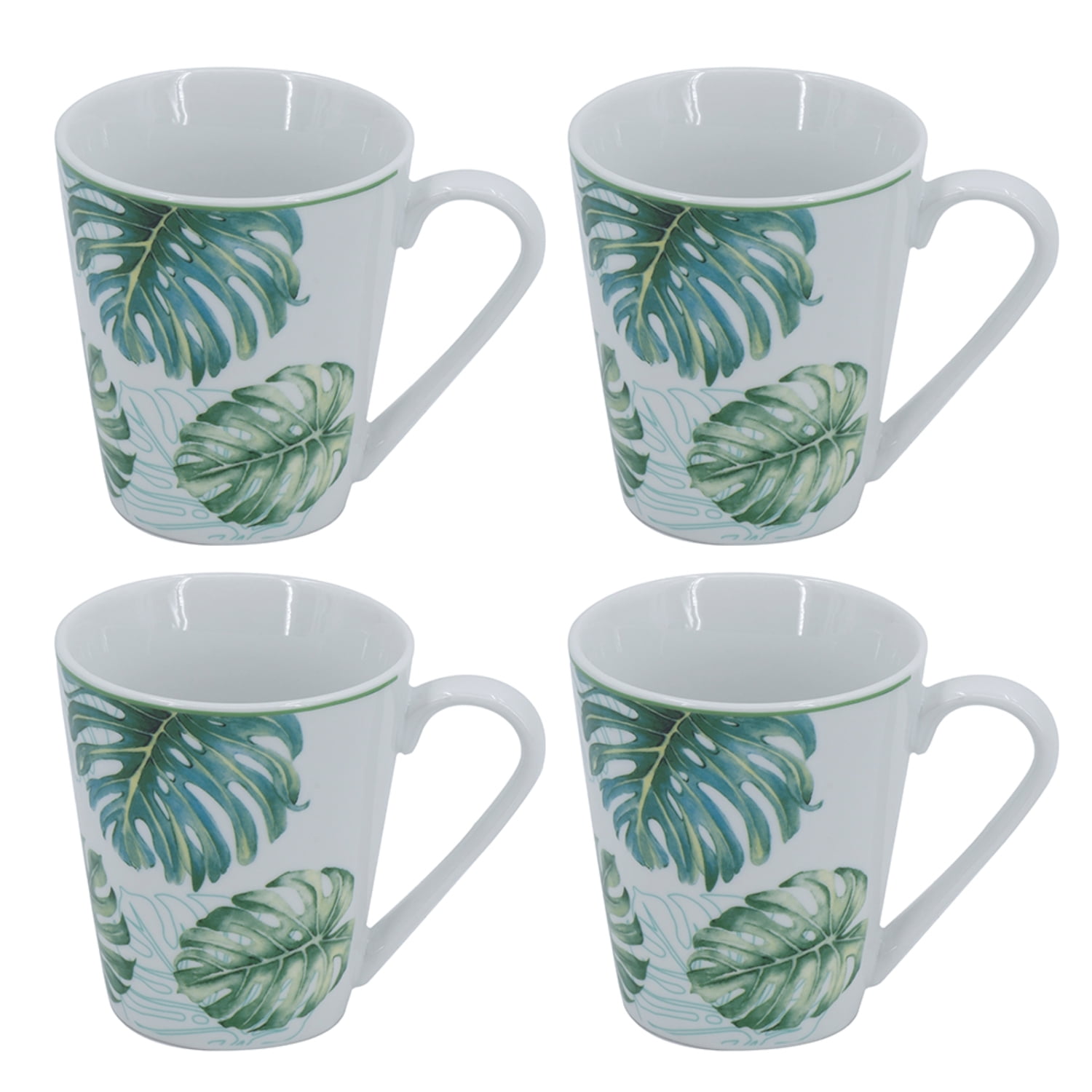 Botanical Ceramic White and Pink 10 oz. Mugs Set of 4
