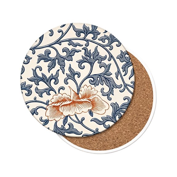 Botanical Print Ceramic Coaster, Water-Absorbing Stoneware Cup Mat with Soft Cork Base, Decorative Heat-Resistant Trivet for Home & Office