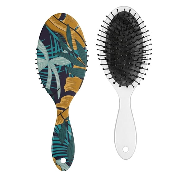 Botanical Print Hair Brush, Palm Leaf Detangler Paddle Comb with Tropical Leaf Design, Soft Cushion Hairbrush for Wet & Dry Hair, Travel Friendly Gift