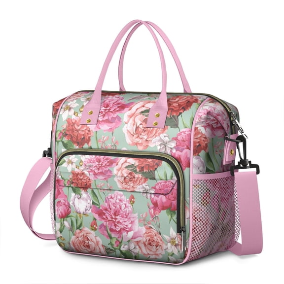 Botanical Print Insulated Lunch Bag Large Lunch Box Reusable Lunch Tote Adult Lunch Cooler Dual Compartment Lunch Bag Leakproof Lunch Box Waterproof Cooler Tote Collapsible Cooler Bag Multi-pocket Lun