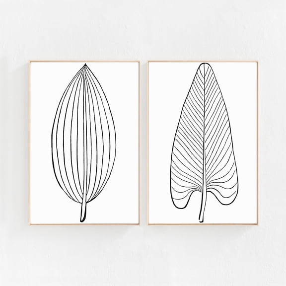 Botanical Print Leaf Print Art Minimalist Black and White Leaf Prints Set 2 Stretched Canvas 12x18