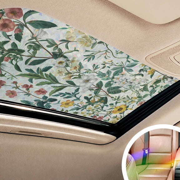 Botanical Print Window Privacy Film Rainbow Static Cling Stain Glass Window Film for Glass Door, Decorative Sunroof Decal Sticker for Car Bathroom 17.7"x39.3" Vintage Plants Herbs Fruit Flower