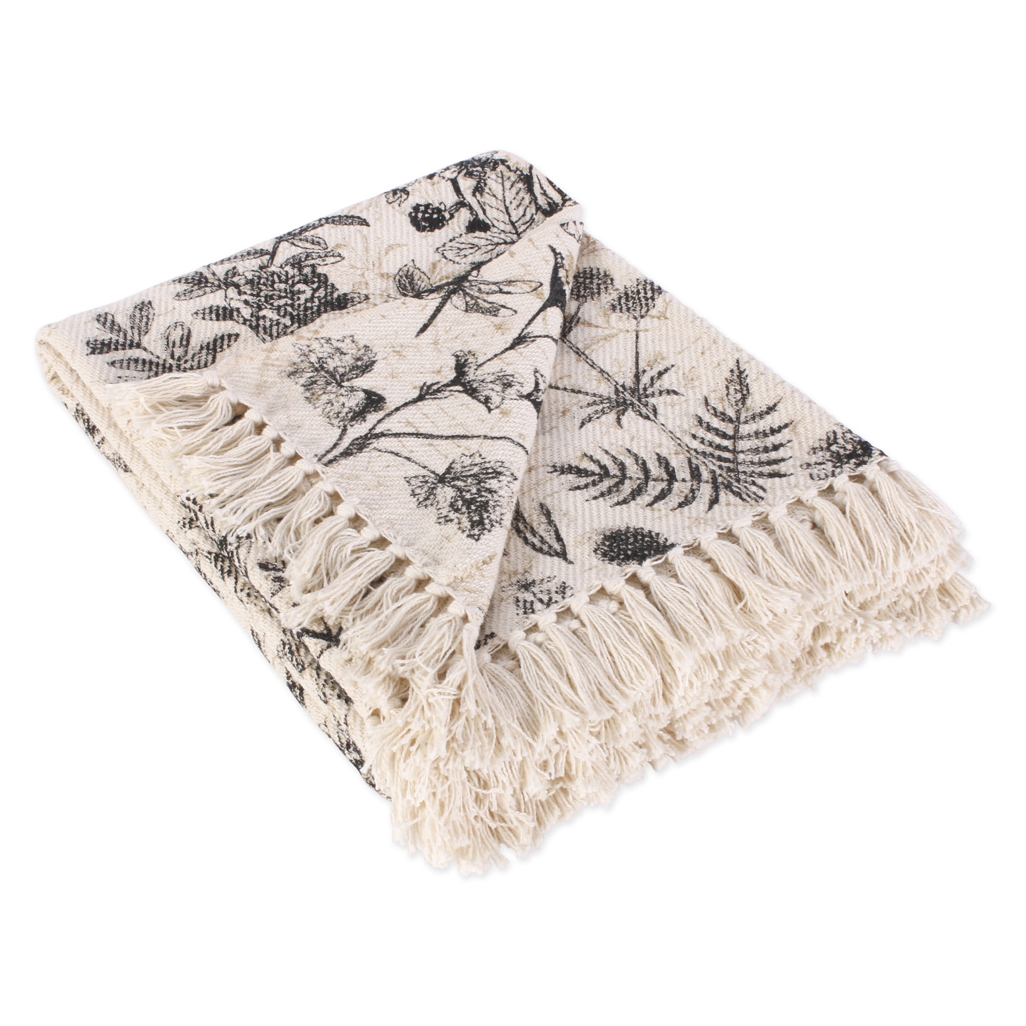 Botanical Elegance Fringed Cotton Throw - 50x60"